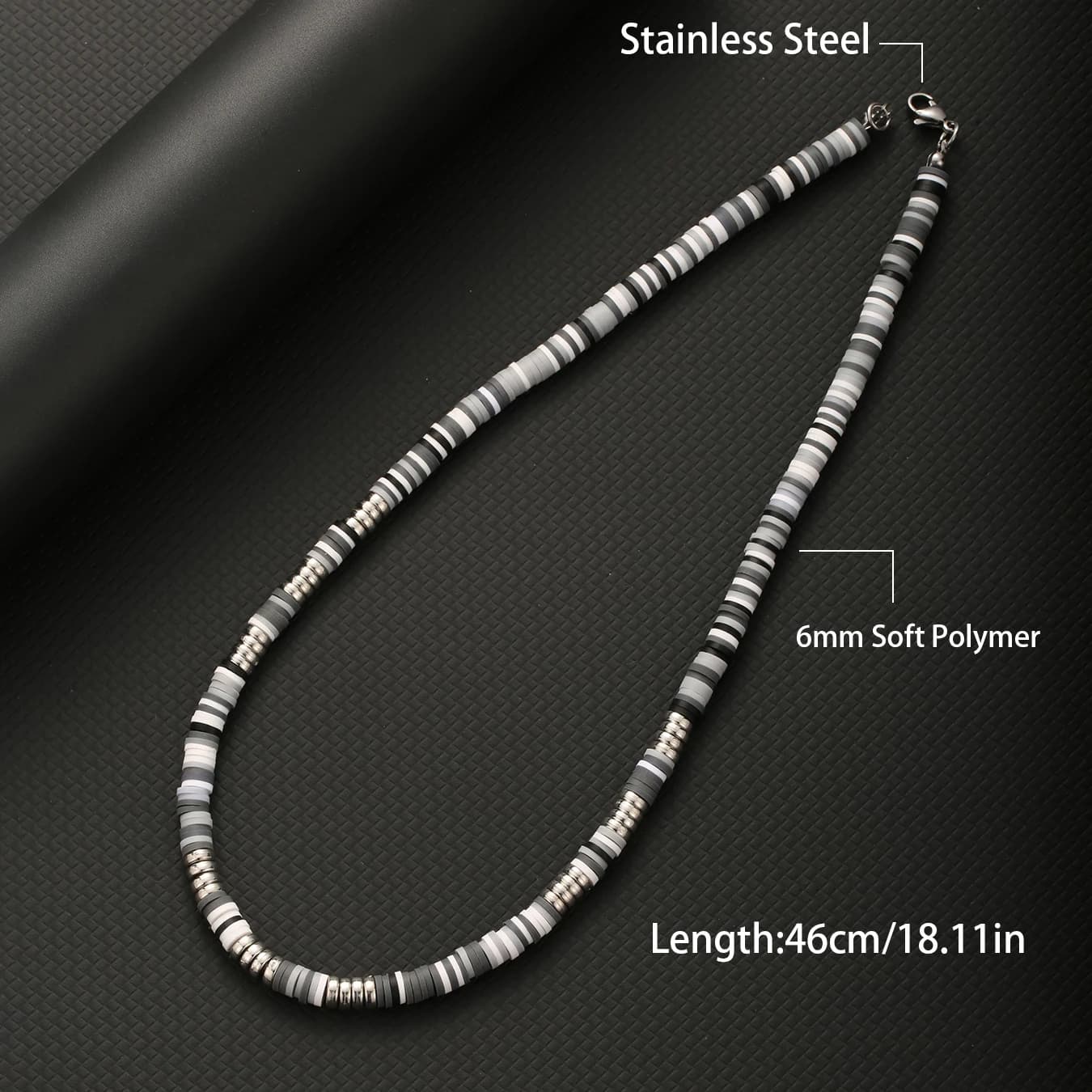 Collier Hombre bohême blanc noir doux polymère perles Collier hommes Collier Homme Homme Collier pou