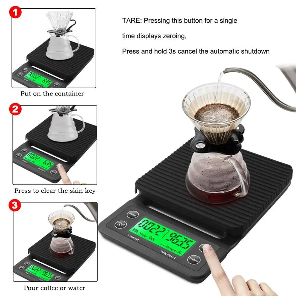 Balance à café goutte à goutte avec minuterie, balance de cuisine numérique électronique portable, h