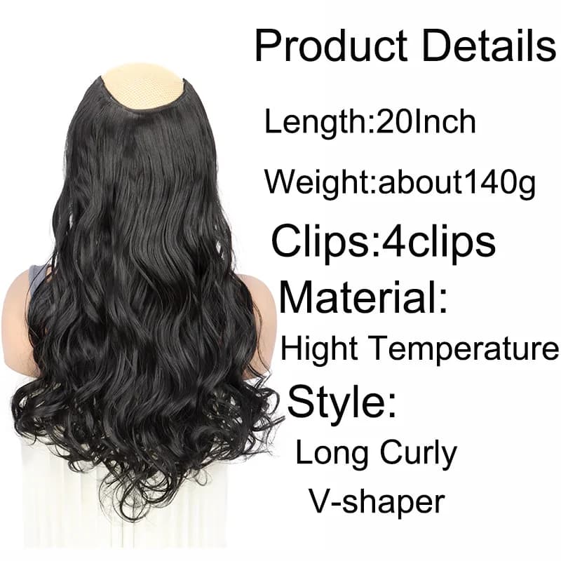 Extension Capillaire Synthétique Longue Ondulée Bouclée en Forme de V, Postiche Blonde Noire, 4 Clip