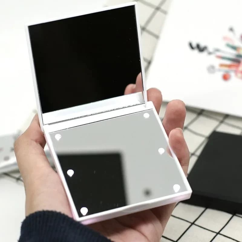 Miroir de maquillage à 6 Led avec loupe légère, petite poche Portable de voyage rose noir blanc, mir