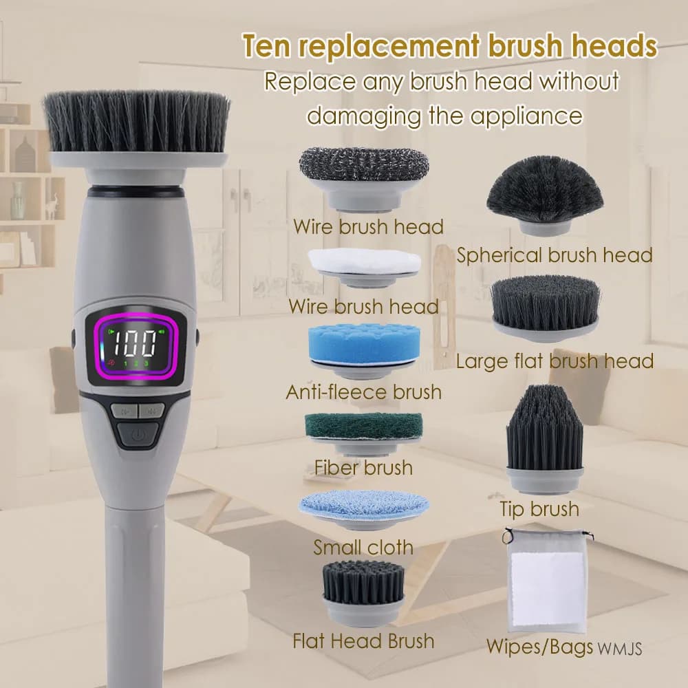 Brosse de nettoyage domestique 10 en 1, brosse de nettoyage électrique multifonctionnelle, brosse de