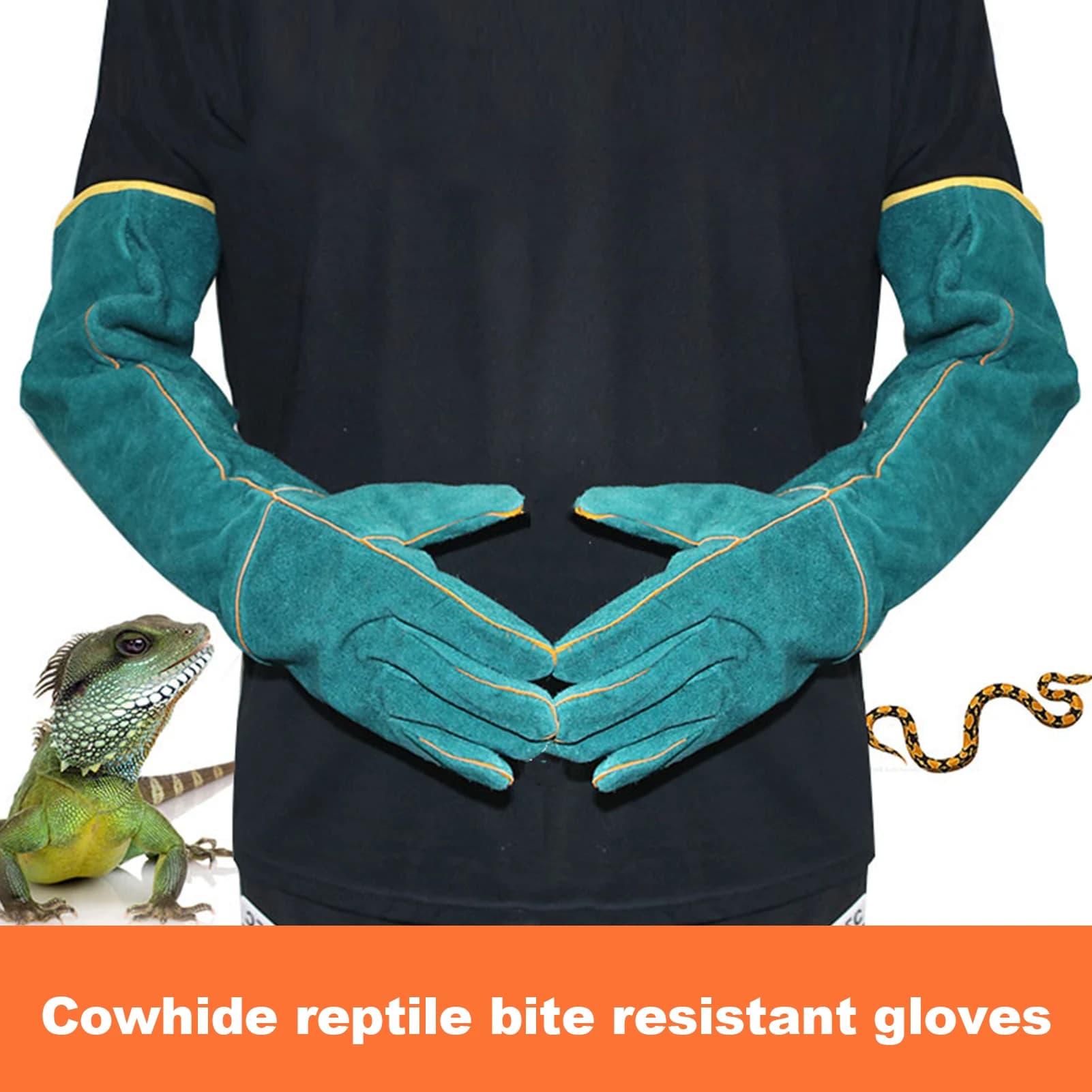 Gants de sécurité Anti-morsure, Ultra longs en cuir vert pour animaux de compagnie, gants de protect