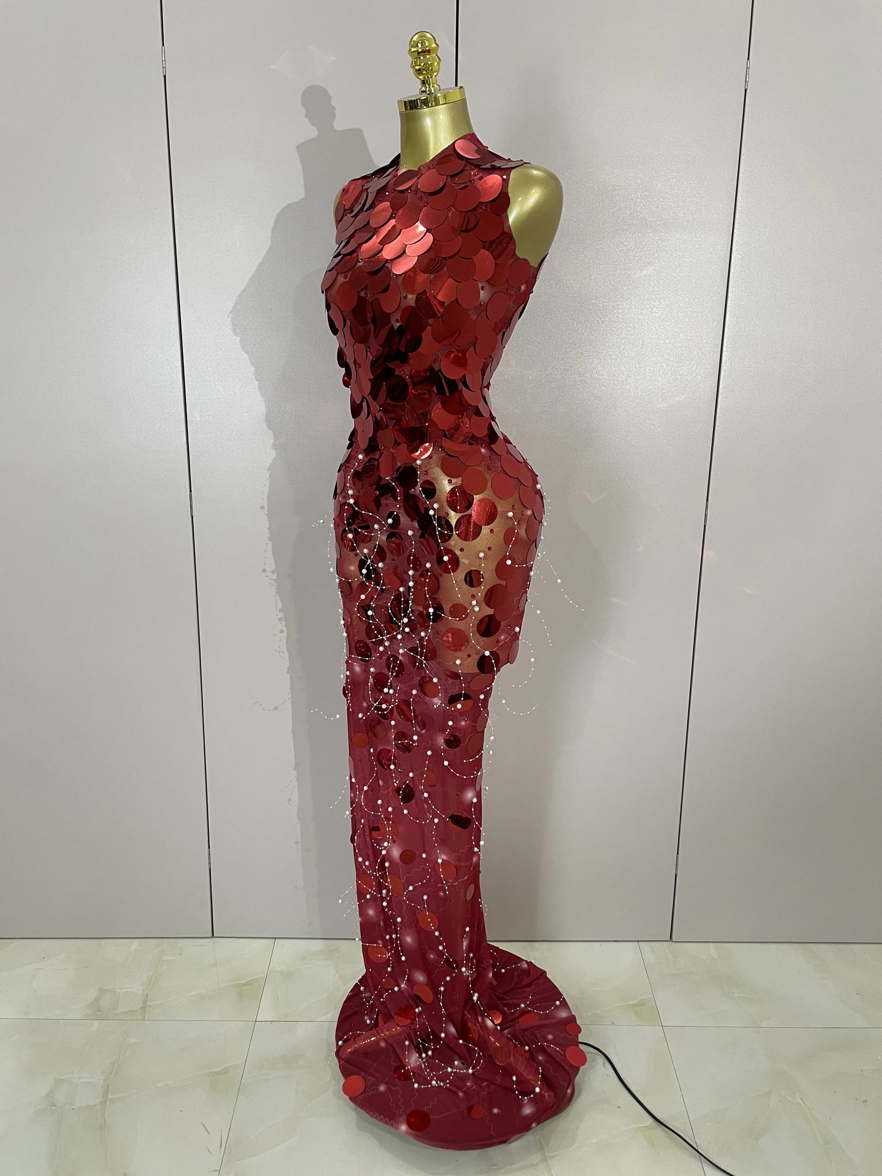 Robe Maxi en maille pour femmes, tenue de luxe, paillettes scintillantes, Sexy, soirée, spectacle, c