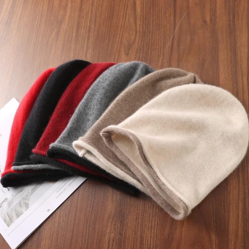 Chapeau d'hiver à bords bouclés pour femmes, 100% laine mérinos tricotée, doux et chaud, à la mode, 