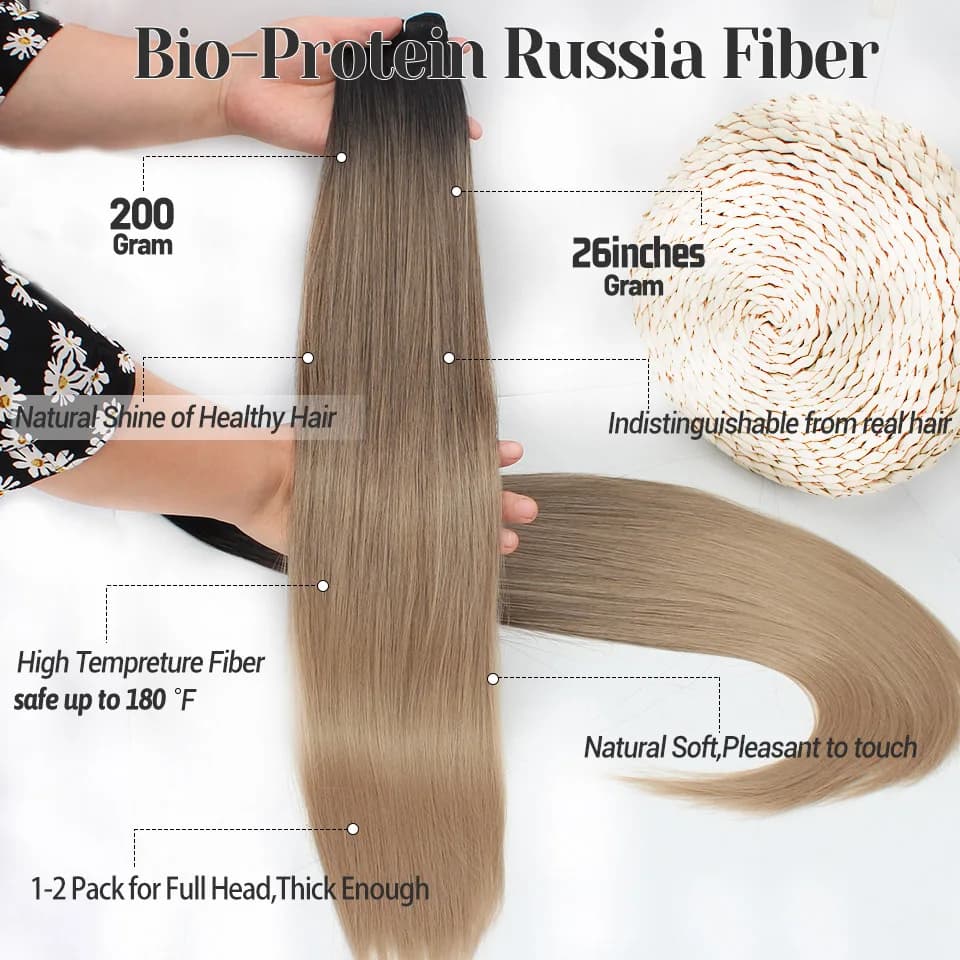 Extensions capillaires synthétiques lisses Bio, faux mèches en Fiber résistante à la chaleur, ombré 