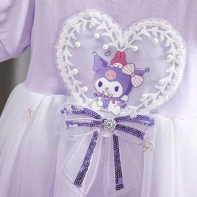 Robe de princesse en maille pour filles, tenue de princesse à manches courtes, motif dessin animé Ku