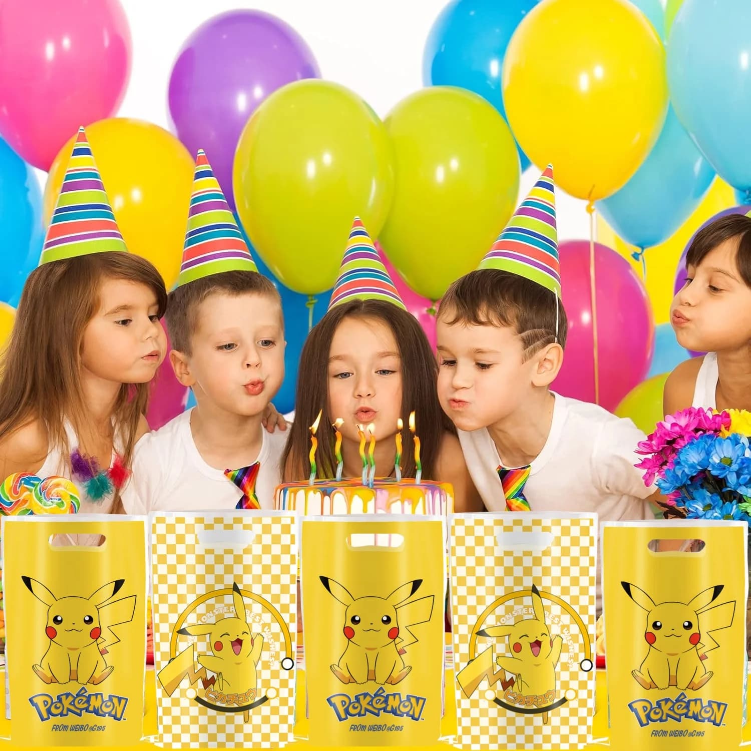 Sac cadeau d'anniversaire thème Pokemon, figurines Pokemon, sac à bonbons Pikachu, emballage cadeau 