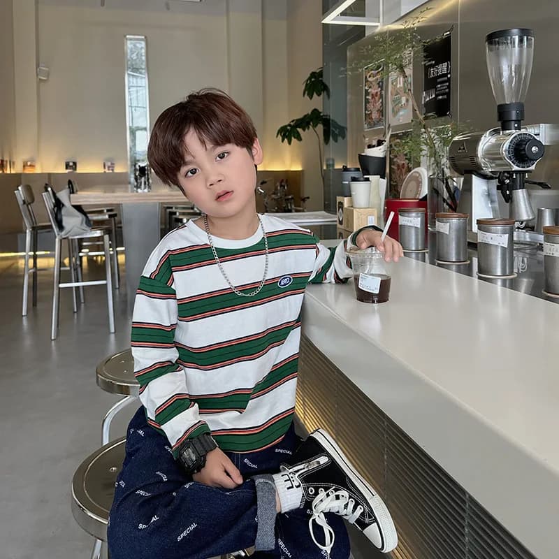 2025 automne enfants vêtements filles manches longues chemises à bascule Cool garçons rayure coton T