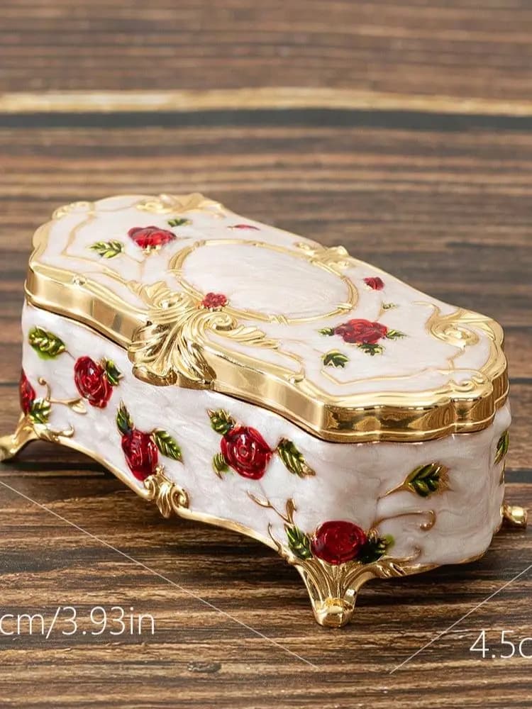 Boîte à bijoux vintage européenne créative en métal, petite boîte de rangement de bijoux, or, blanc,