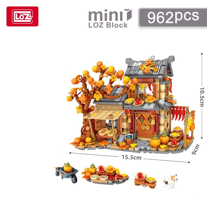 LOZ-1379 blocs de construction de maison d'automne soleil, assemblage de modèle éducatif de maison e