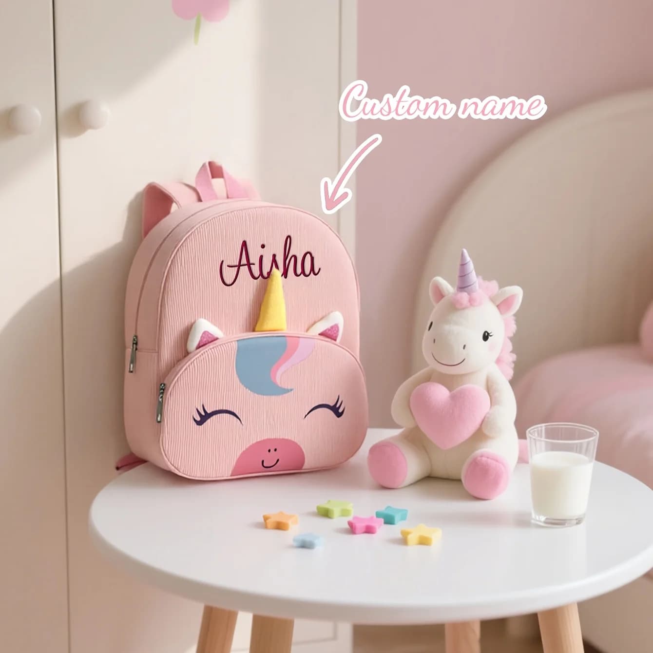 Sac à dos personnalisé licorne pour enfants |   Dessin animé mignon, brodé |   Cadeau d'hiver de Noë