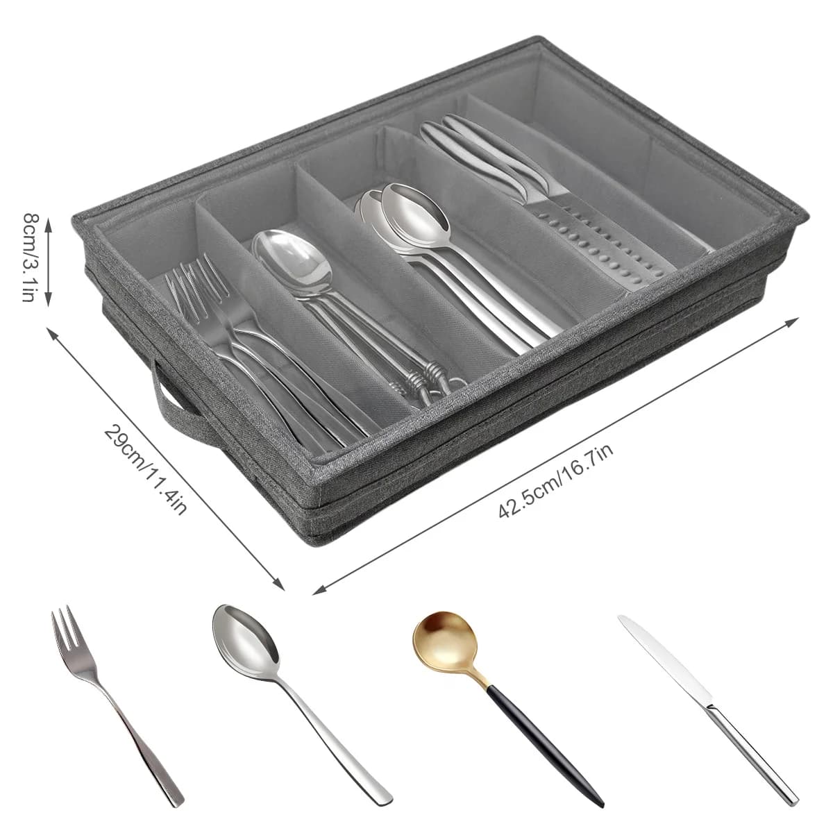 Mallette de rangement de couverts avec couvercle en PVC, boîte de rangement d'ustensiles pliable à 5