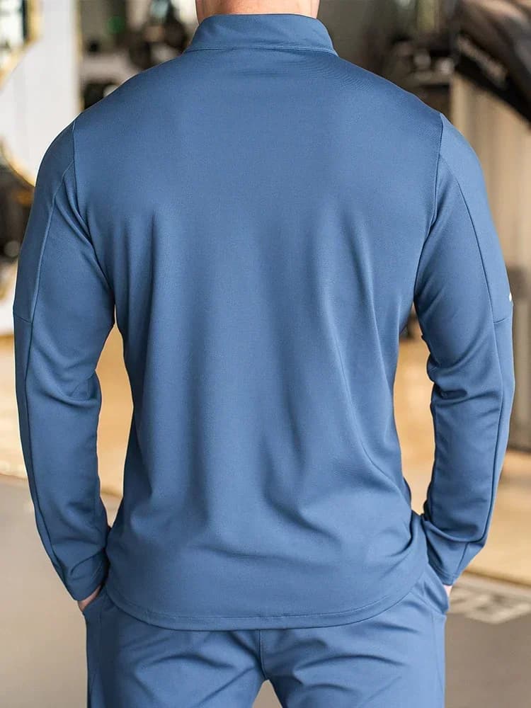 Sweat-shirt de sport à manches longues pour hommes, col montant, veste monochrome, jogging, entraîne