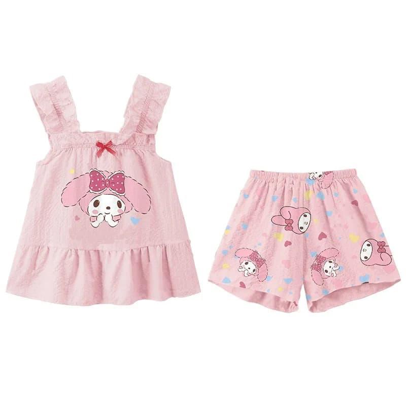 Ensemble pyjama deux pièces Sanrio Hello Kitty, gilet sans manches, short fin et léger, vêtements de