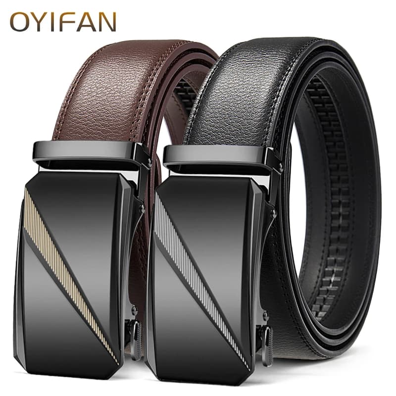 OYIFAN Ceinture à boucle automatique pour hommes, ceinture en cuir véritable de haute qualité, ceint