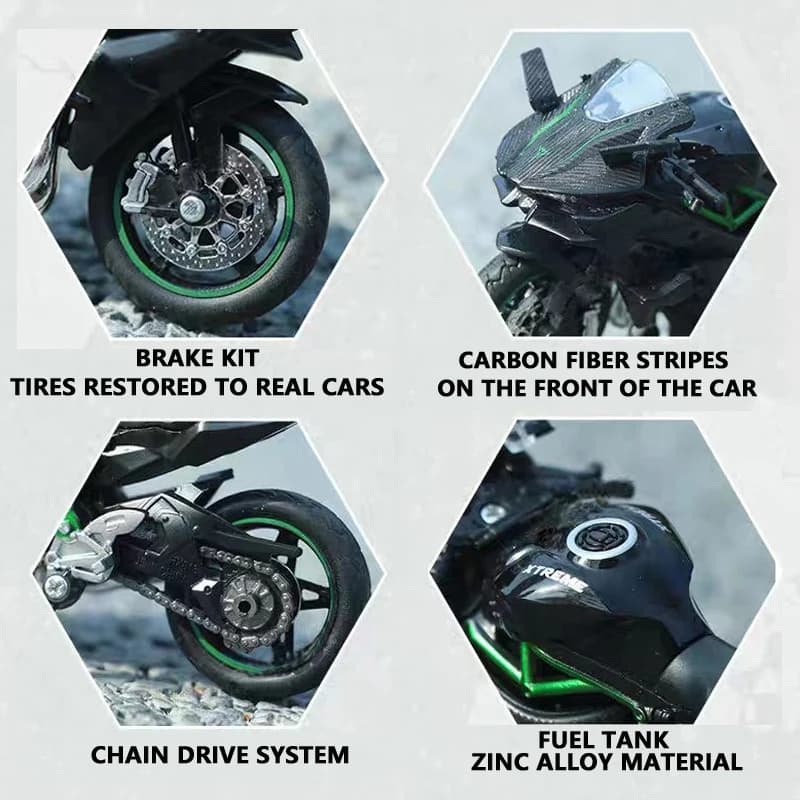 Modèle de moto moulé sous pression Ninja hx816 H2R 1:18, jouet absorbant les chocs réalisable pour e