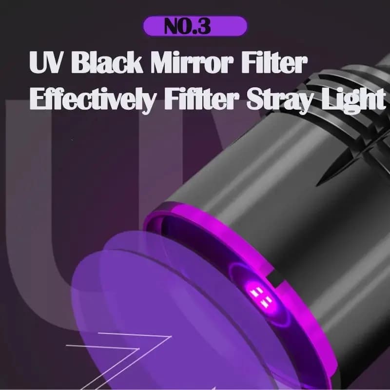 Lampe de poche UV puissante 365nm, Type C, Rechargeable, étanche, lumière violette 26650, pour détec