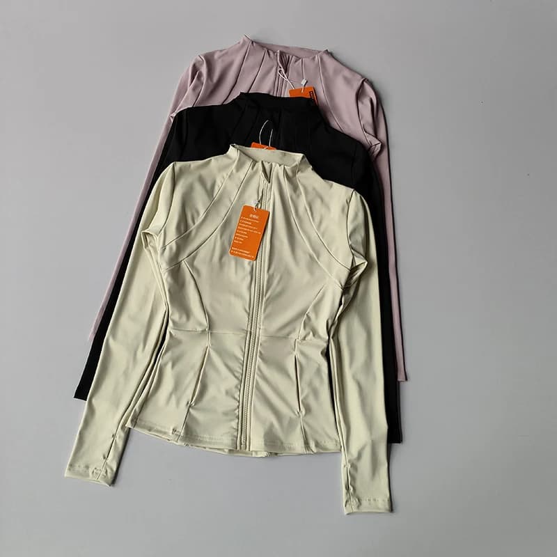 Veste de sport pour femmes, fermeture éclair, Fitness, Yoga, chemise d'entraînement, manteaux de cou