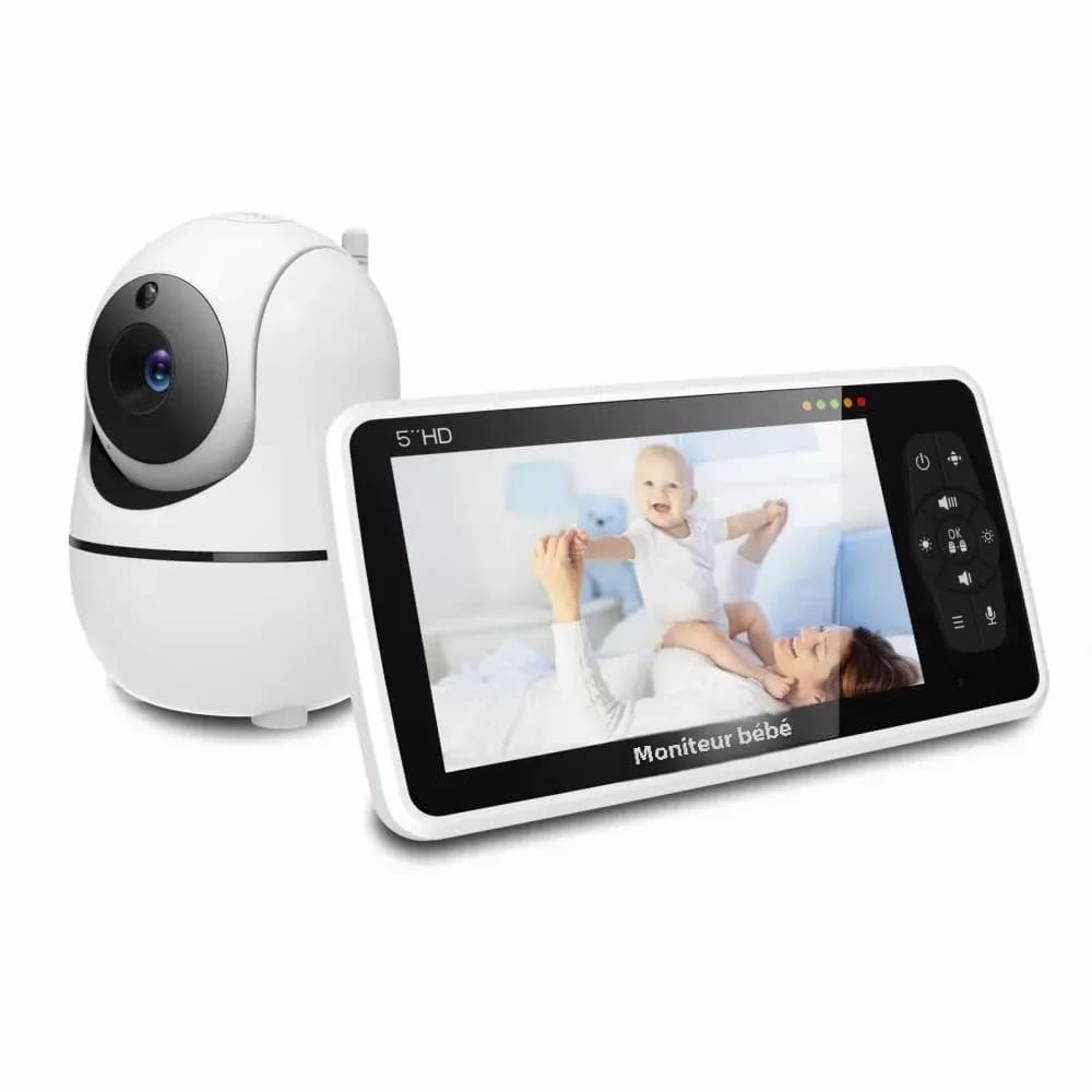Nouveau moniteur vidéo pour bébé de 5 pouces avec caméra et Audio, Zoom 4X, batterie 22 heures, port