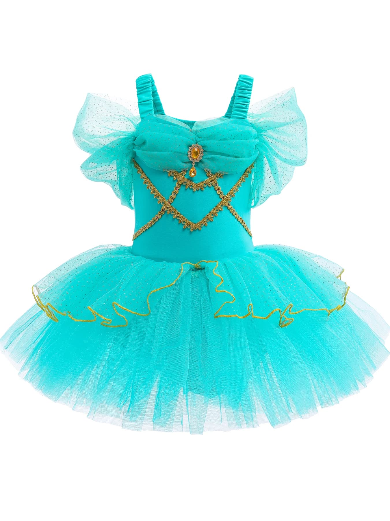 Robe de danse de Ballet pour filles, princesse Jasmine, manches à volants, jupe Tutu courte, Costume