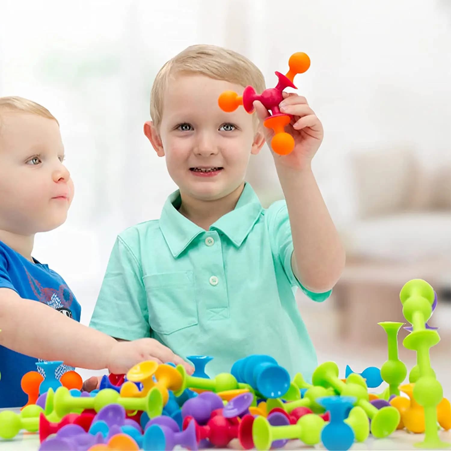 19 pièces ventouses assemblés jouets drôle bloc de Silicone modèle jouets de Construction ventouse v