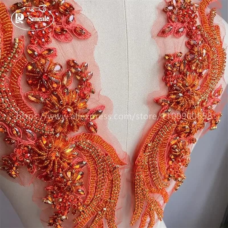 1 paire multicolore cousu à la main verre perceuse miroir fleurs scintillant strass ceintures épaule