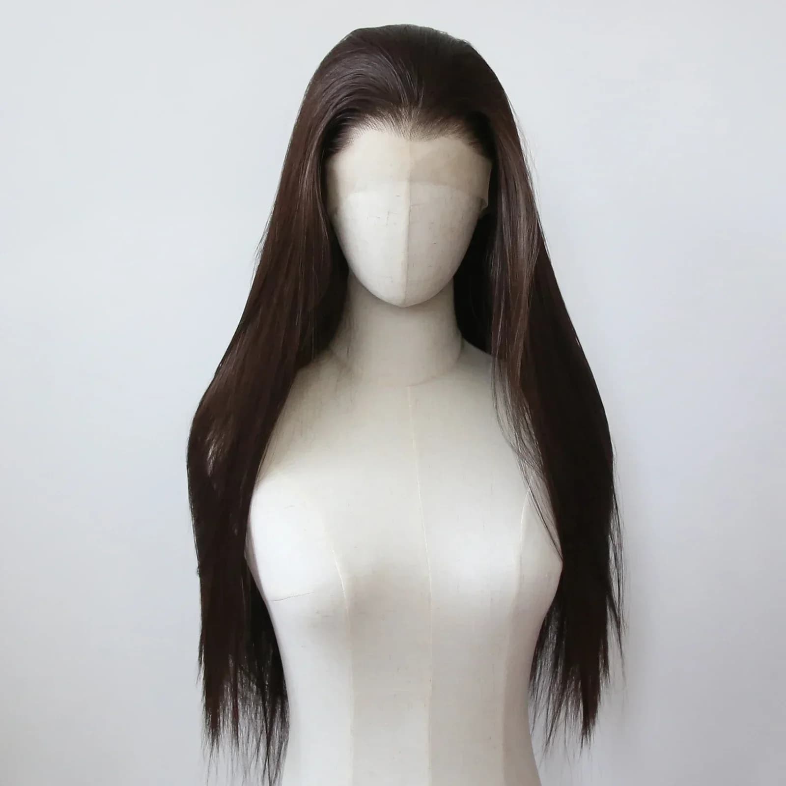 Ashely 13*4 brun foncé synthétique dentelle avant perruques marron longue droite dentelle avant perr