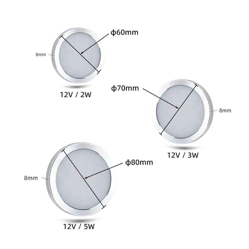 Plafonnier Ultra fin à intensité variable, Spot rond, pour armoire de cuisine, DC 12V 2W 3W 5W 3000K