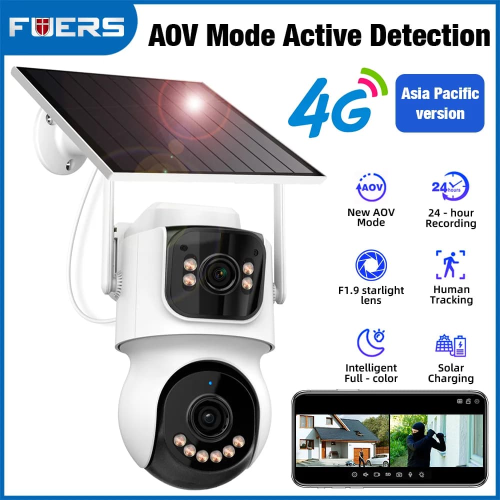 FUERS 4G caméra WIFI AOV double objectif 4MP caméra solaire extérieure WiFi IcSee asie pacifique cam