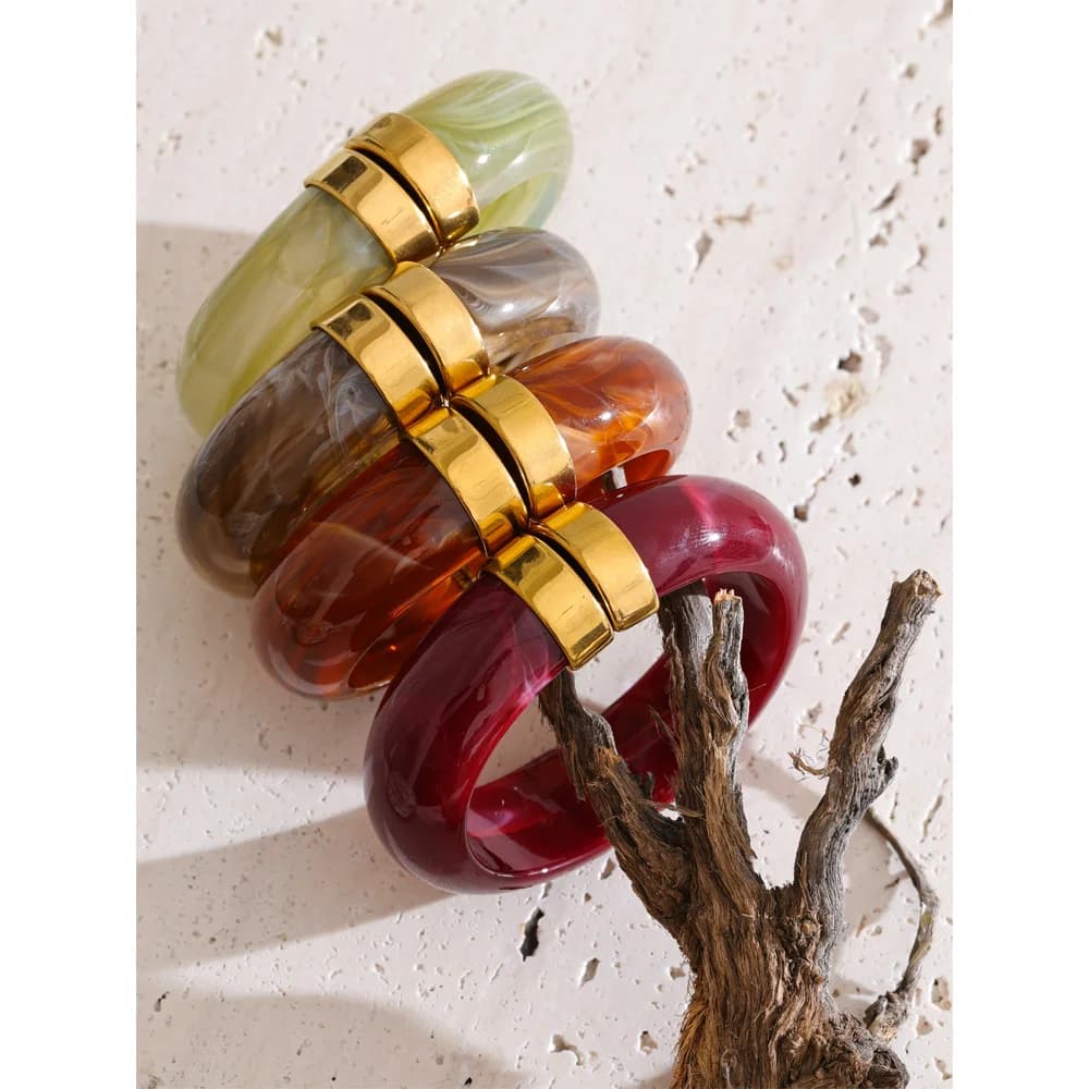 Yhpup 66mm vert rose marron violet acrylique épais Bracelet Bracelet pour femmes en acier inoxydable