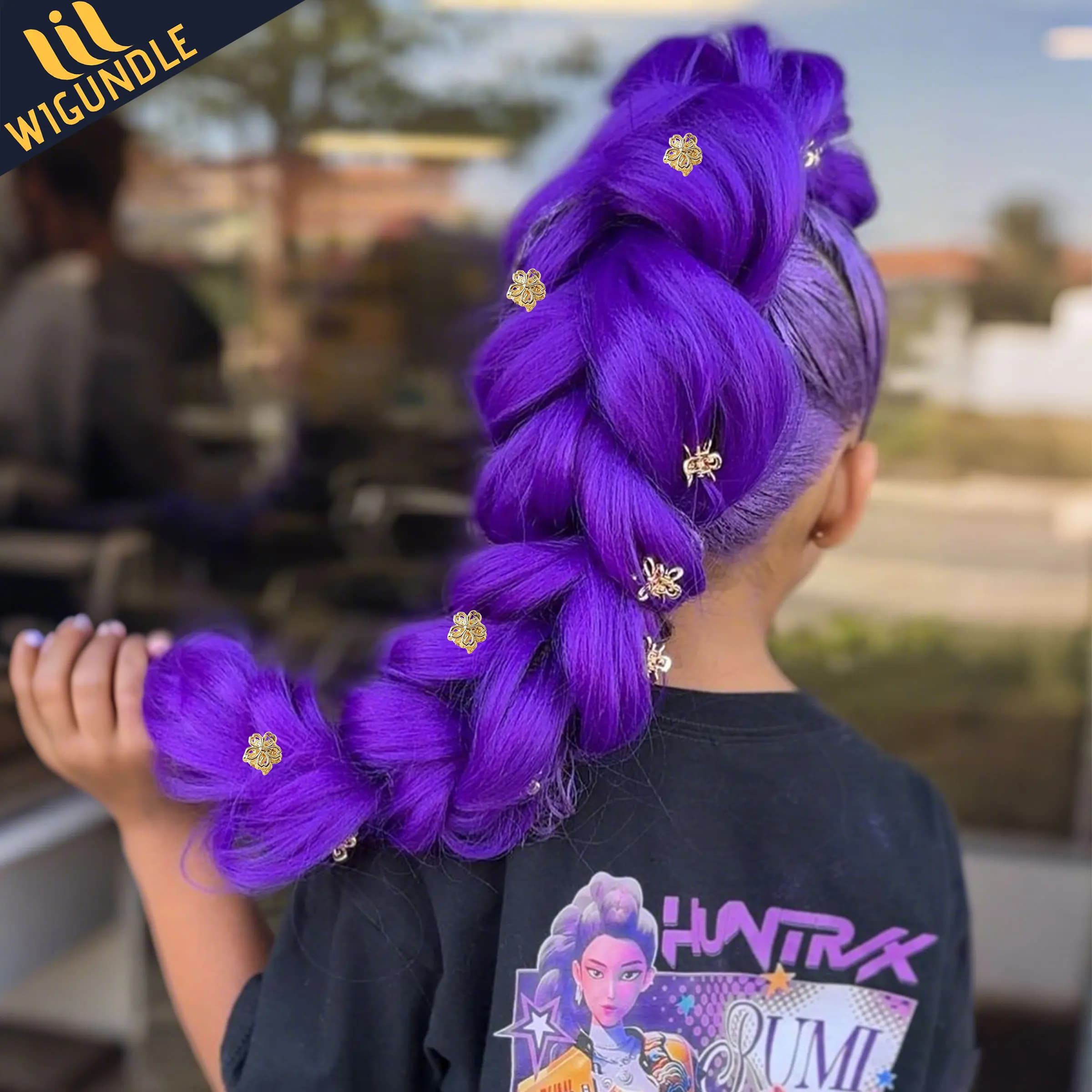 Tresses synthétiques violettes RU MI COS, queue de cheval longue avec pinces pour enfants et filles,
