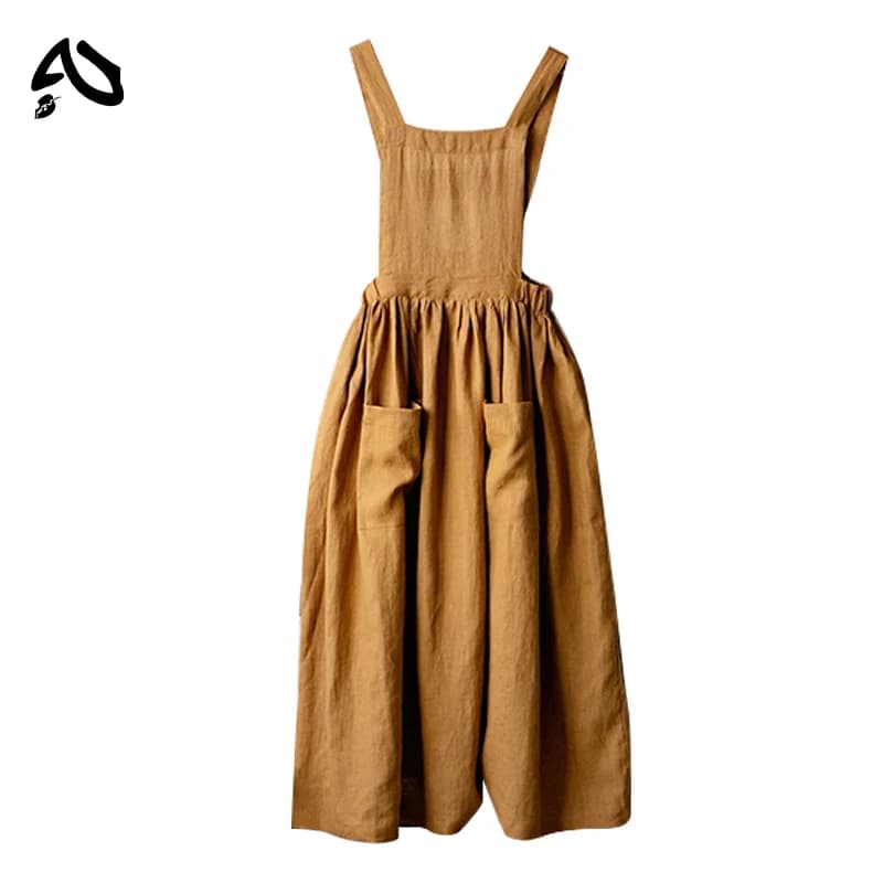 Original Robe en lin de coton chic et élégante pour femme, col carré, dos croisé, style japonais fra