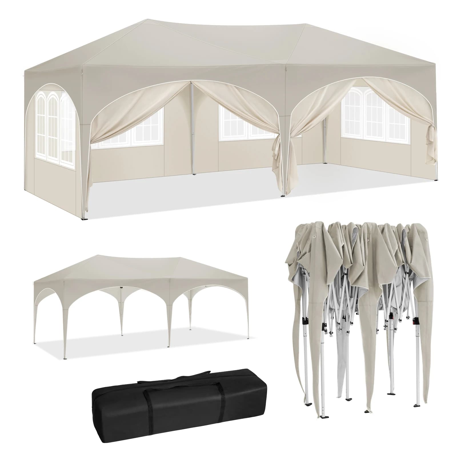 WOLTU Gazebo de pavillon pliant 3x6m auvent de jardin avec 6 parois latérales hauteur réglable tente