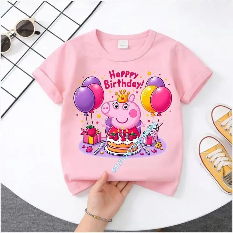 T-shirt Enfant et Unisexe Peppa Pig 2025-26, Motif Dessin Animé Estival, 100% Coton Imprimé, Marque 