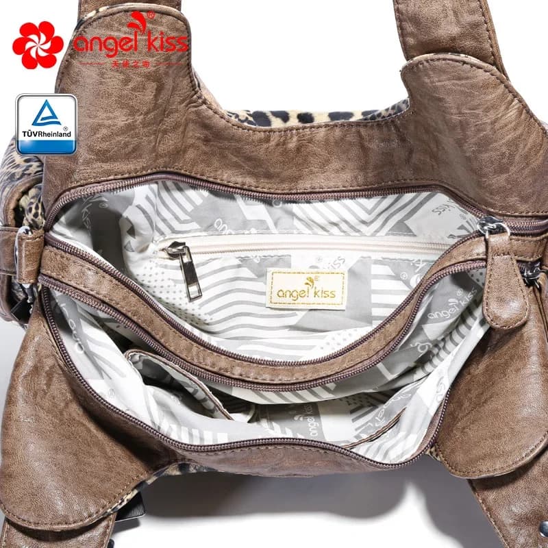 Angelkd'appareils-Sac à main léopard à poignée supérieure pour femmes, sacoche à la mode, pack de bo