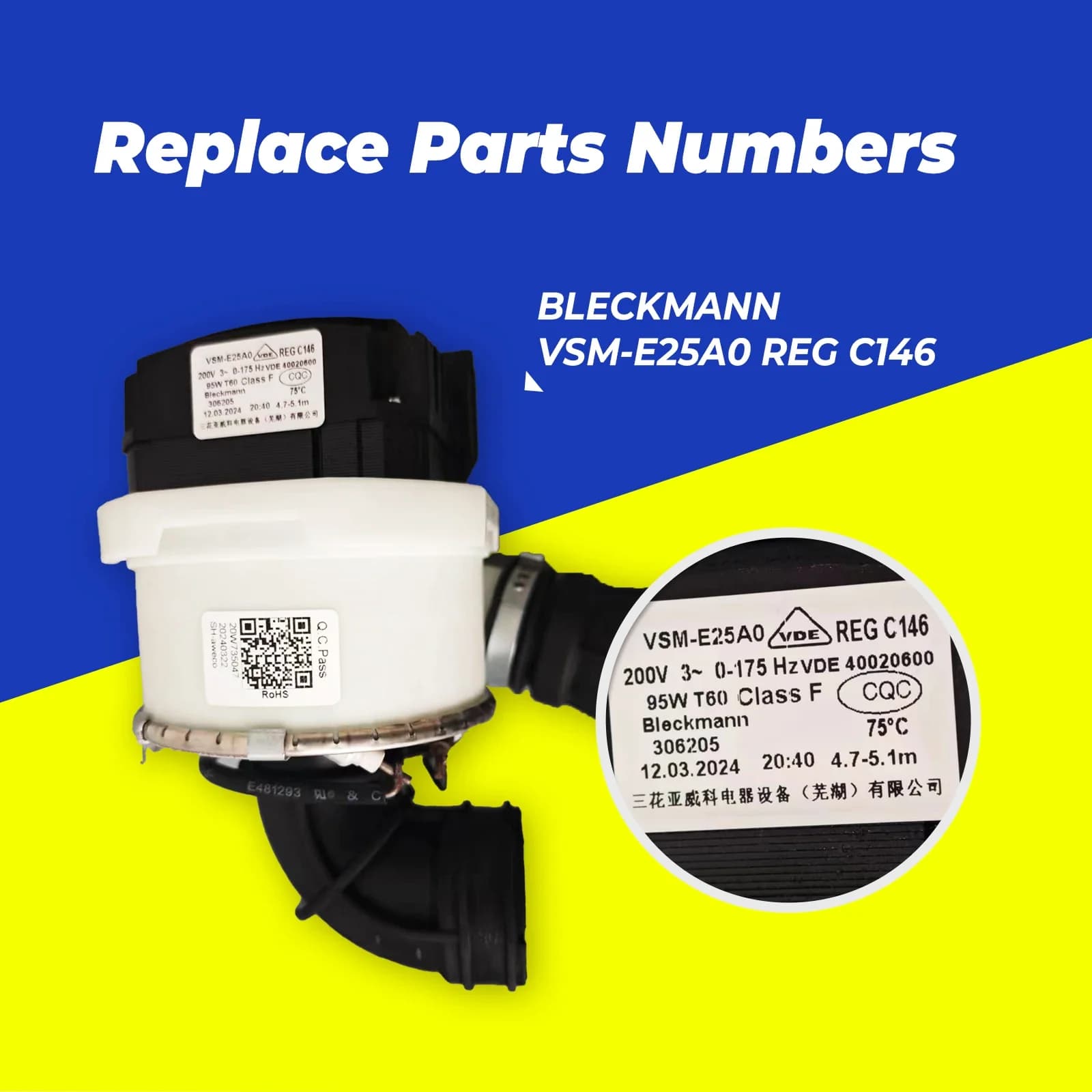 VSM-E25A0 BLECKMANN nouvelle pompe de circulation pour lave-vaisselle 11001012000010 REG C146 pour M