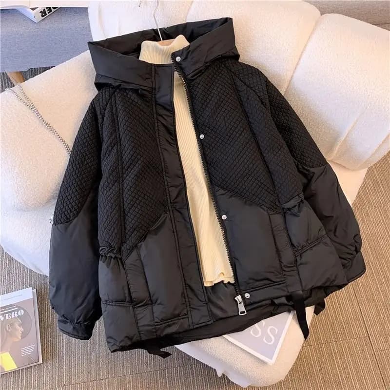 Manteau en duvet de coton pour femme, grand, épissé, solide, document adt, parkas à capuche, hiver, 