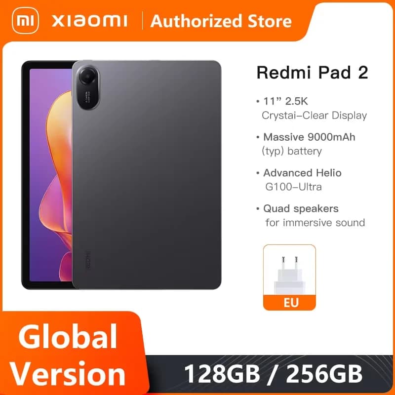 Version globale Xiaomi Redmi Pad 2, batterie 9000 mAh, processeur MTK Helio G100-Ultra, écran 11 pou