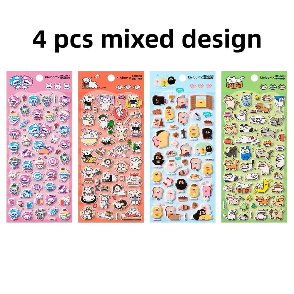 4 autocollants 3D gonflés en forme de canard de dessin animé pour scrapbooking, journal créatif, pap