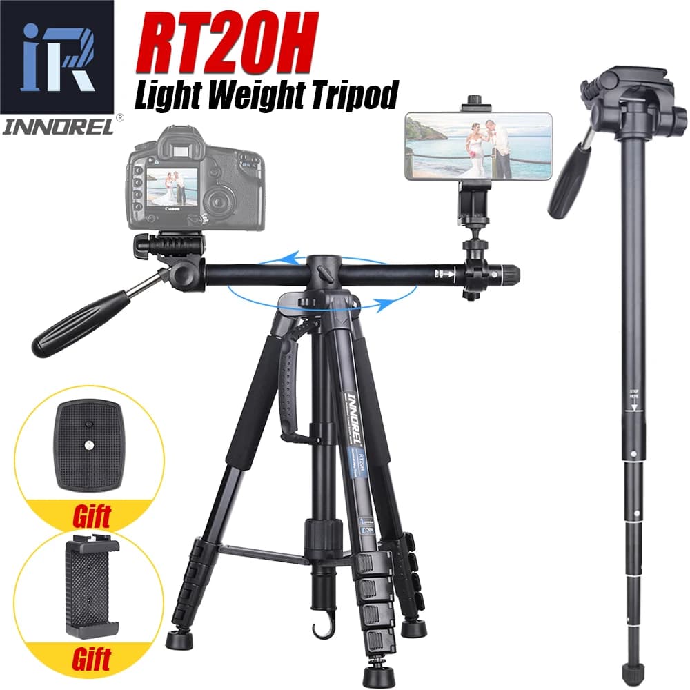 INNOREL RT20H Trépied de voyage léger professionnel en aluminium avec tête réglable Support horizont