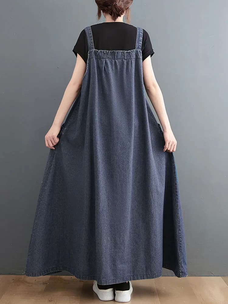 Longue jupe à bretelles en Denim pour femmes, ample, décontractée, Punk, Style Vintage, Cargo, popul