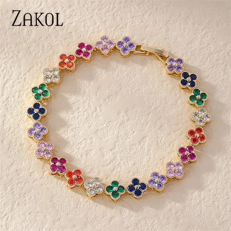 ZAKOL – bracelets coréens à fleurs en Zircon coloré aléatoire pour femmes, bijoux Dopamine pour fill