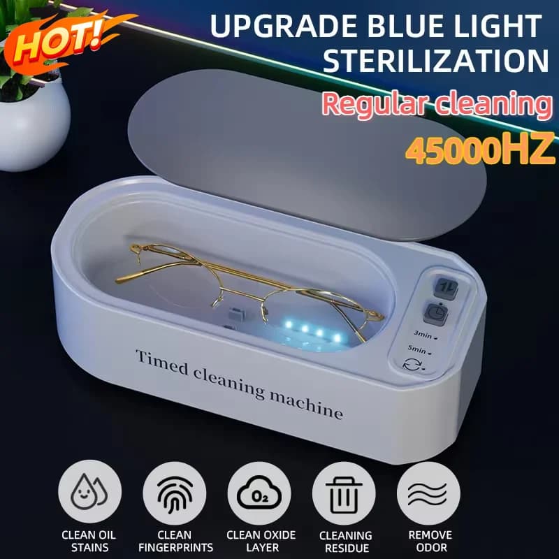 Nettoyeur à ultrasons 250 mAh pour lunettes, bijoux et brosses à dents, avec minuterie, haute fréque