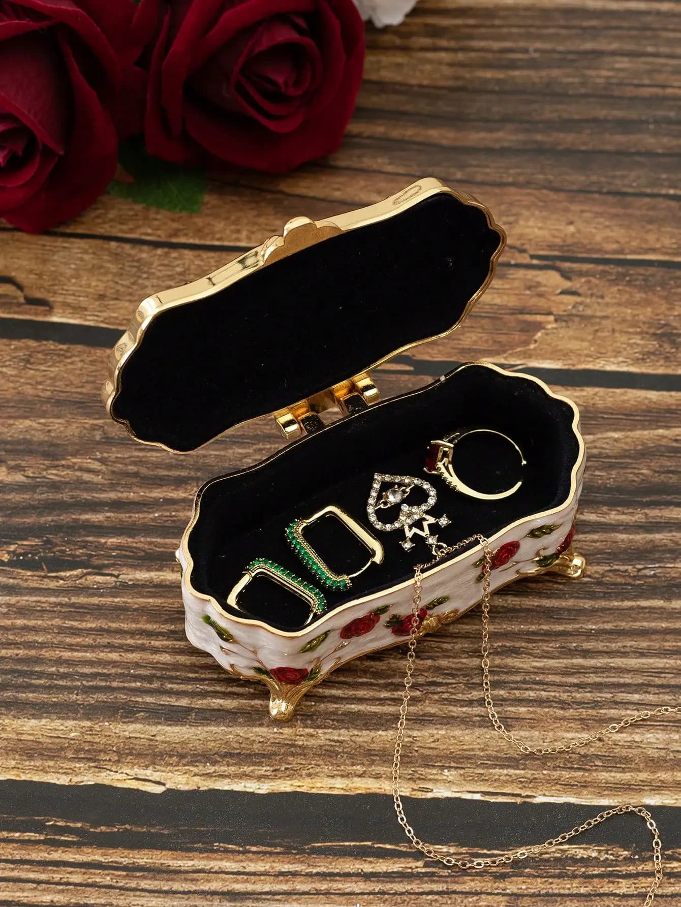 Boîte à bijoux vintage européenne créative en métal, petite boîte de rangement de bijoux, or, blanc,
