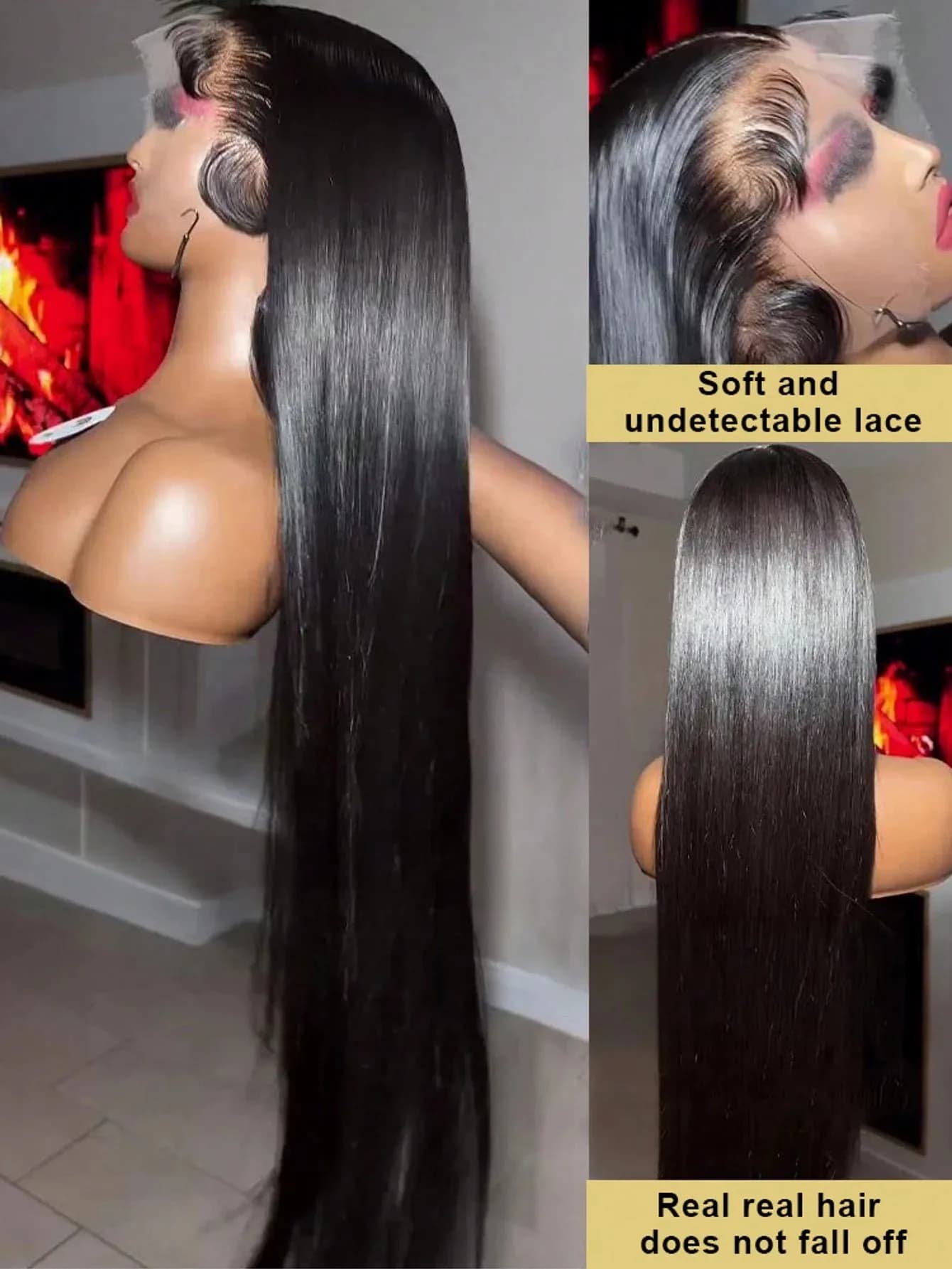 Perruques en cheveux humains brésiliens avec dentelle frontale, 40 pouces, densité 220%, 13x4, trans