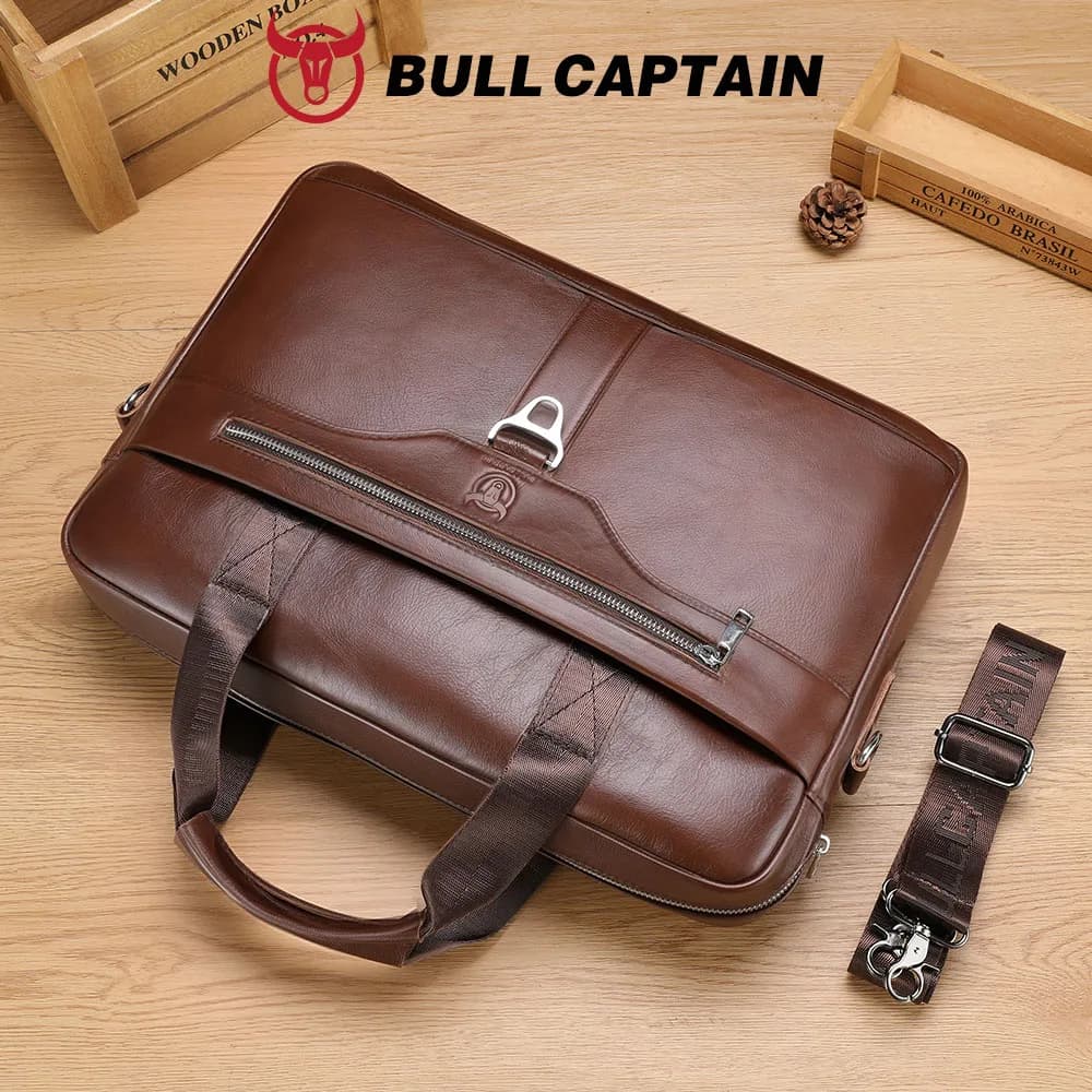BULLCAPTAIN Sac à main en cuir véritable pour homme, sac d'affaires vintage pour ordinateur portable
