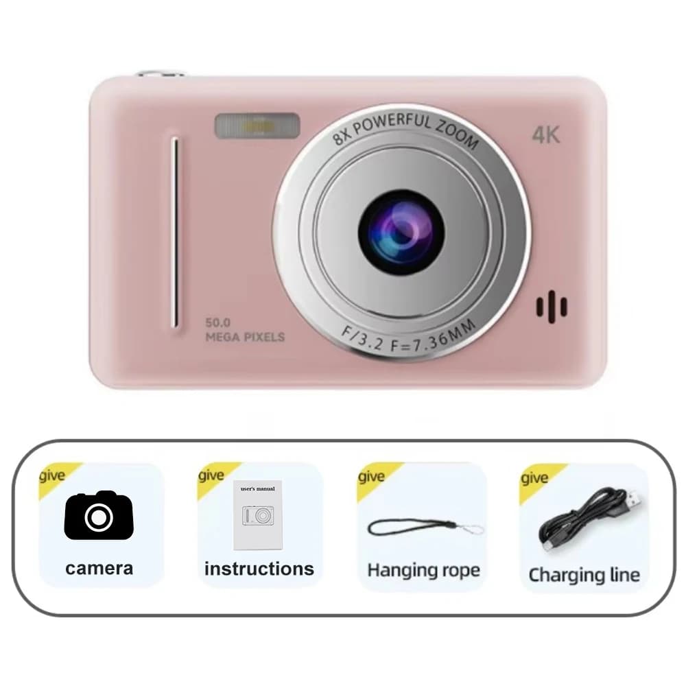 Caméra numérique 4K IPS HD 50MP CCD 2,4 pouces avec autofocus, caméscope pour vlogging et étudiants,