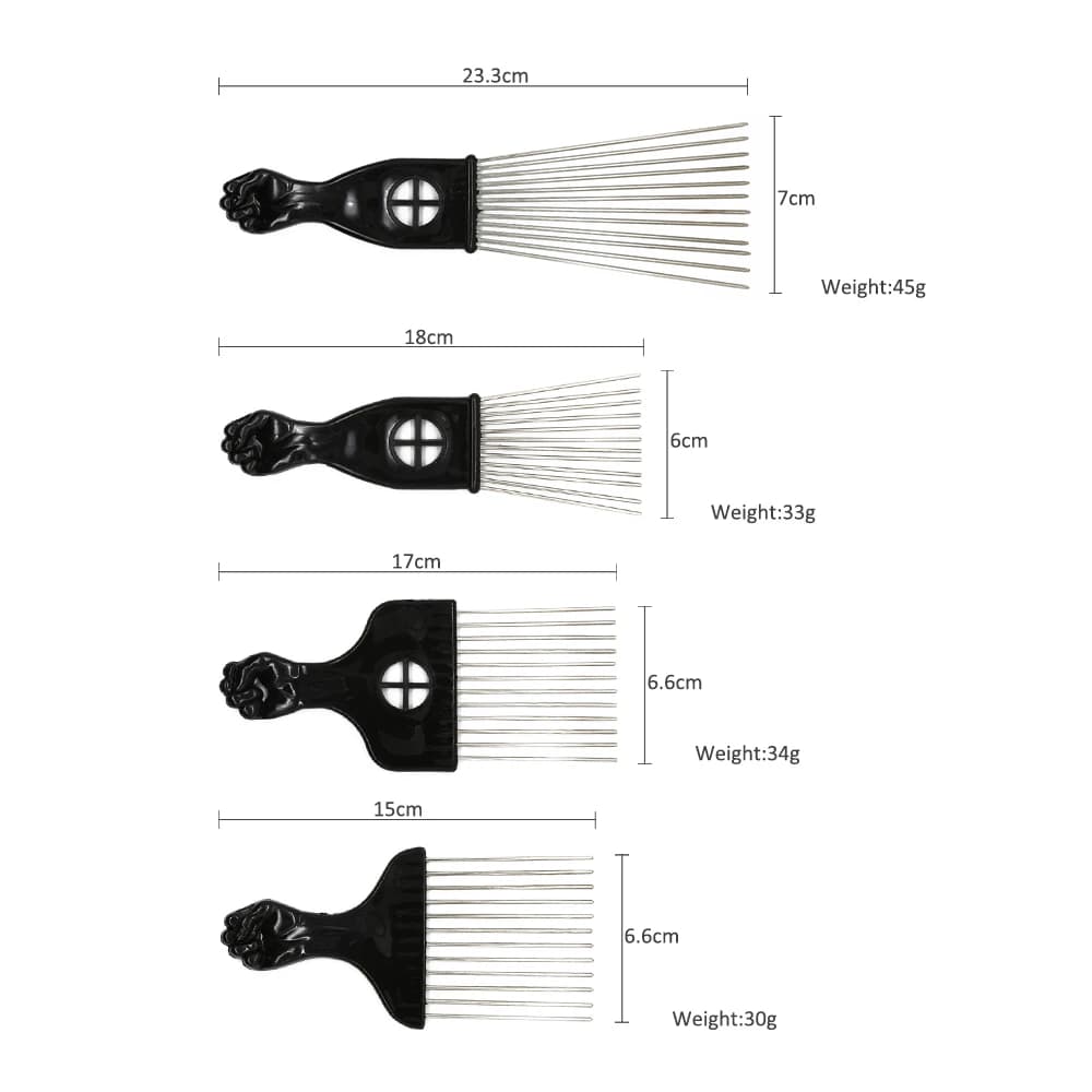 Peigne fourchette Afro en acier inoxydable, brosse de coiffure à dents larges, épingles métalliques,
