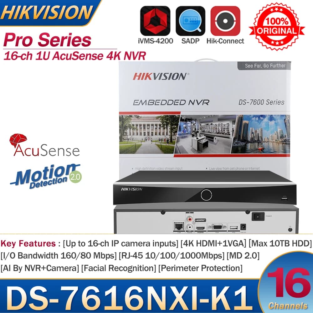 Hikvision Original NVR IER ch 1U Acufouet 4K NVR DS-7616NXI-K1 16ch Caméra Réseau Enregistreur Vidéo