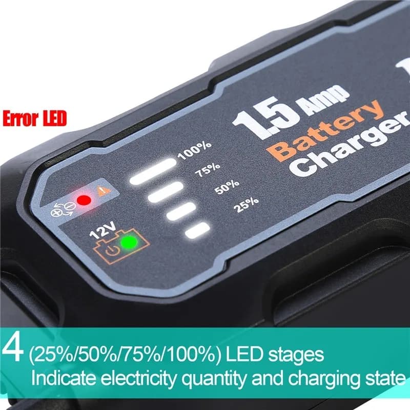 Chargeur de batterie de moto intelligent automatique 12V 1500mA, pour voiture/RV/ATV/bateau, chargeu
